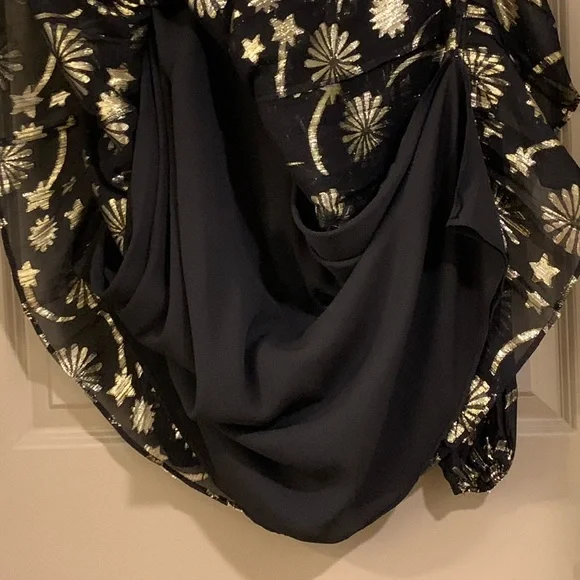 NEW Boden Firework Jacquard Party Black Gold Metallic Sheer Tiered Dress Size 14 - Picture 11 of 13